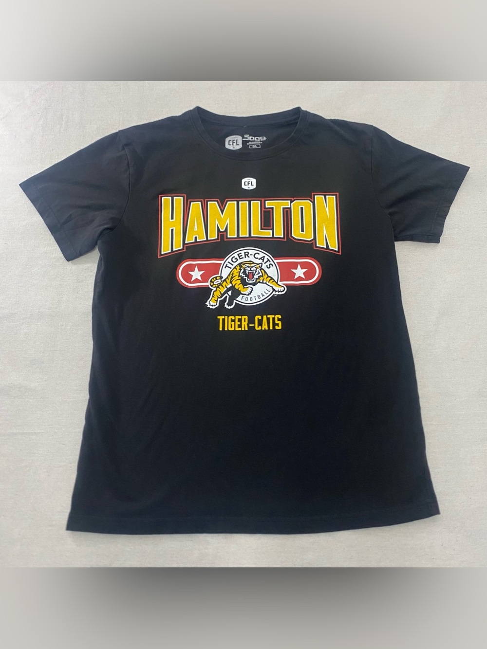 Vintage SOGO Hamilton Tiger Cats T Shirt Men's Large Black CFL Football Tee